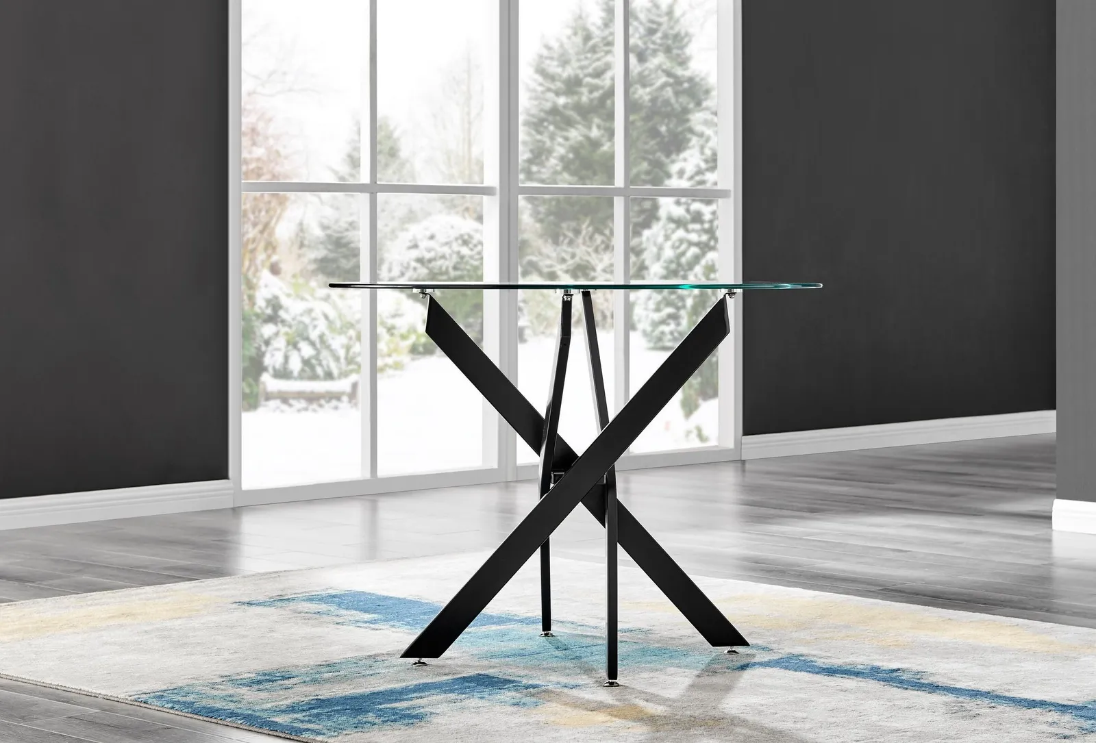 FurnitureboxUK Novara 100cm Round Black Leg Dining Table & 2 Pesaro Gold Leg Chairs in Navy 3