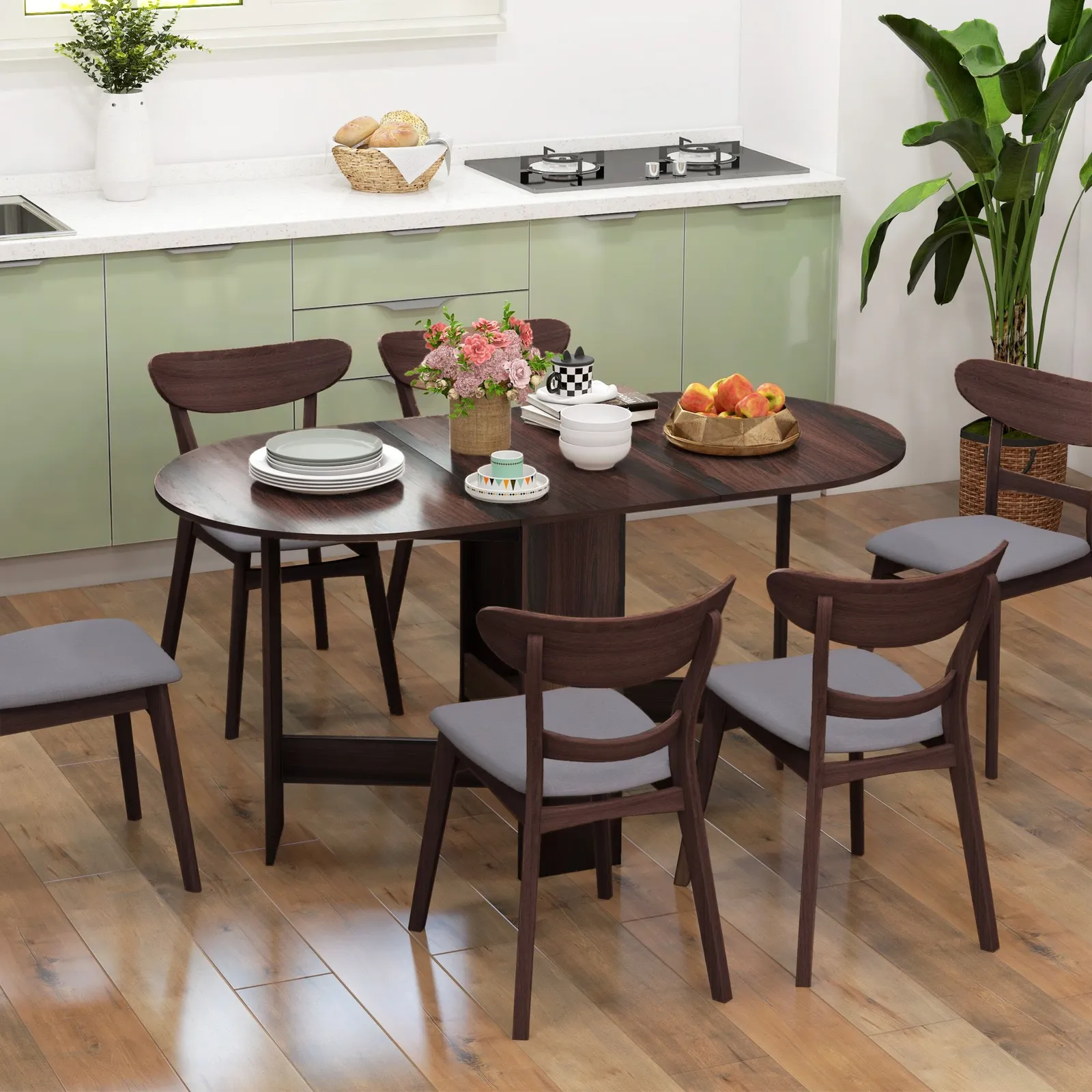 HOMCOM Oval Kitchen Table for Dining Room, Small Space in Dark Brown