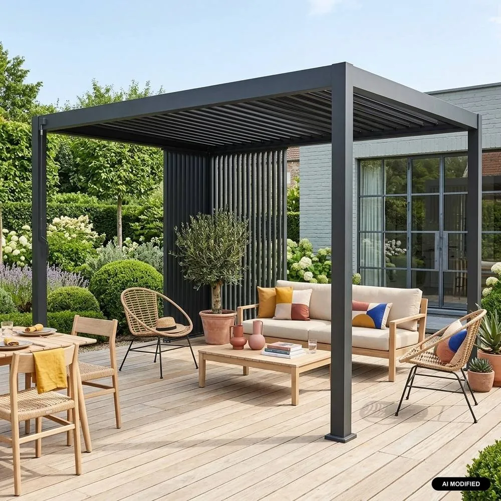 sweeek Louvered pergola Triomphe 3x4m + vertical louvers 100cm + vertical in Dark Grey