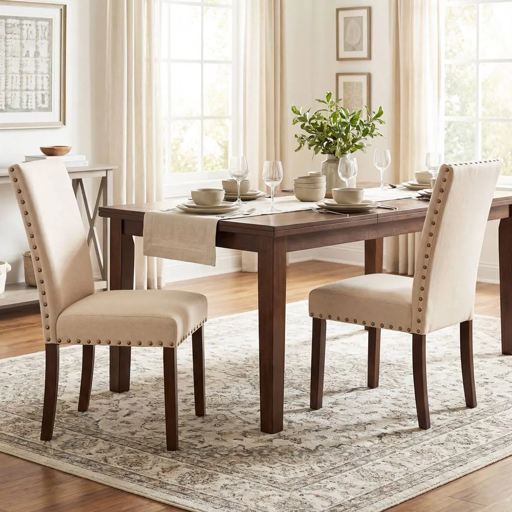 Costway Set of 2 Dining Chairs Upholstered Dinner Chairs w/ High Back in Beige 3