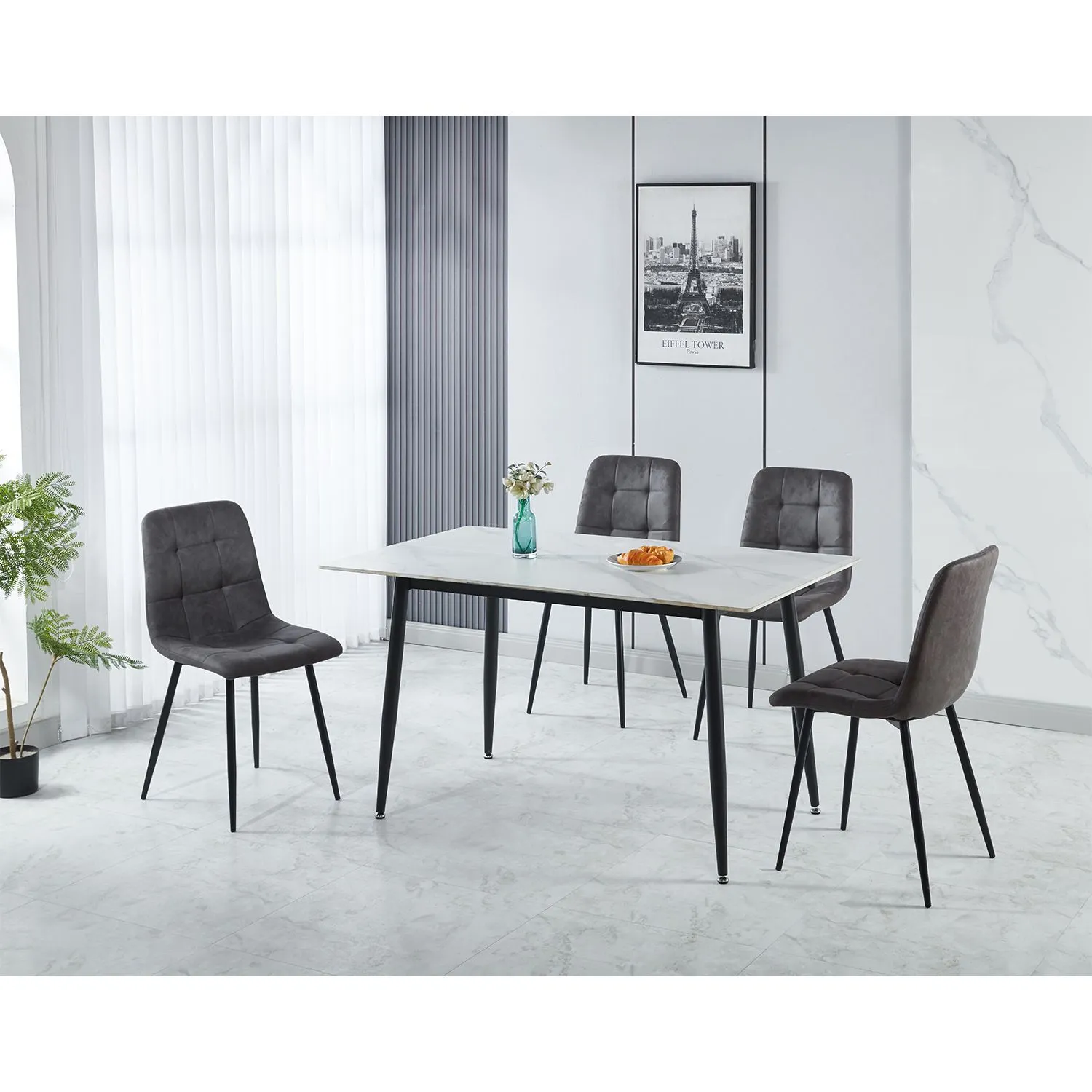 Seconique Fenton Dining Set (4 Chairs) in Dark Grey