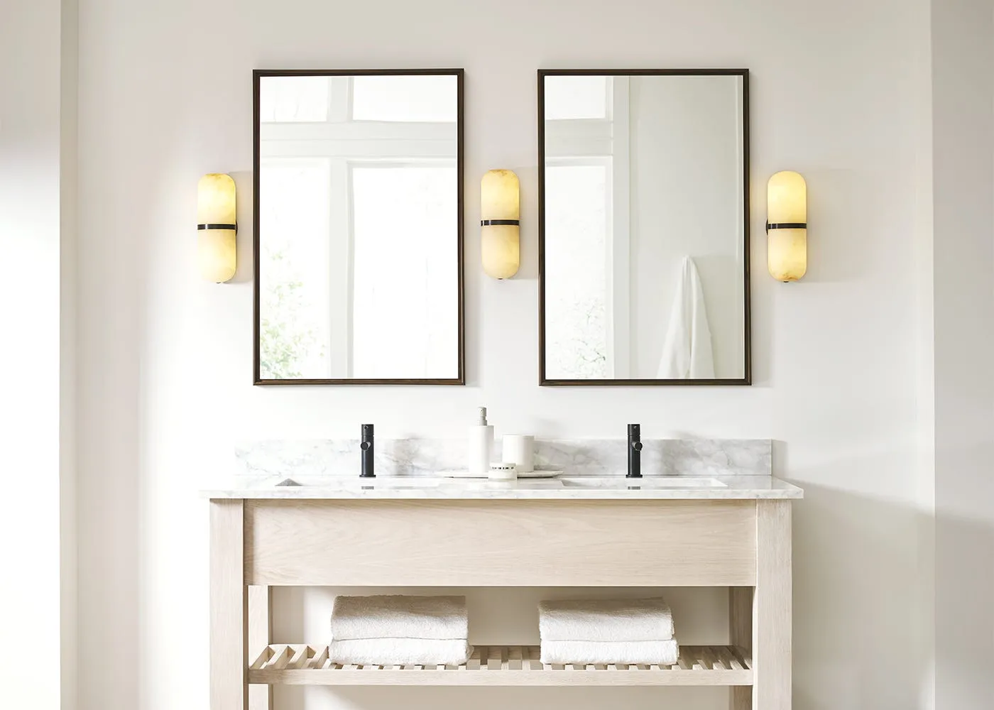 Visual Comfort Melange Pill Form Sconce Wall Light Polished Nickel & Alabaster 3
