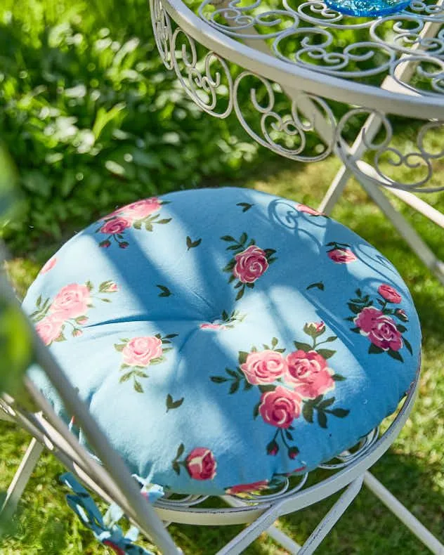 Dibor Set of 4 Blue Rose Round Summer Outdoor Garden Chair Seat Pad Cushions Dia 40cm 4