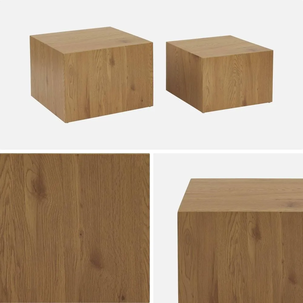sweeek Set Of 2 Square Wood Effect Nesting Coffee Tables in Light Brown 3