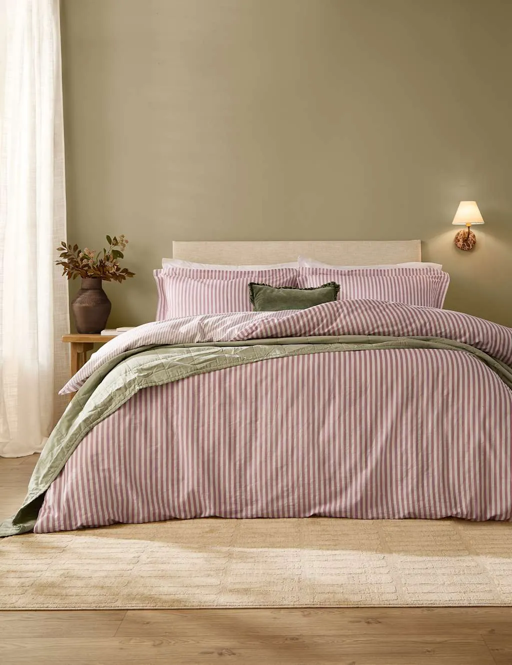 YARD Hebden Striped Cotton Reversible Bedding Set Light Pink Mix