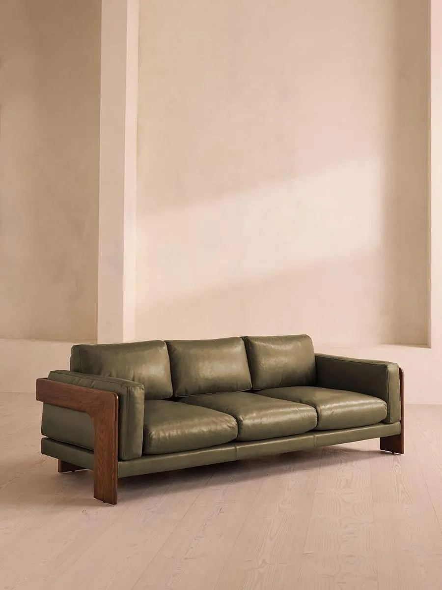 Marcia Three Seater Sofa, Leather, Moss