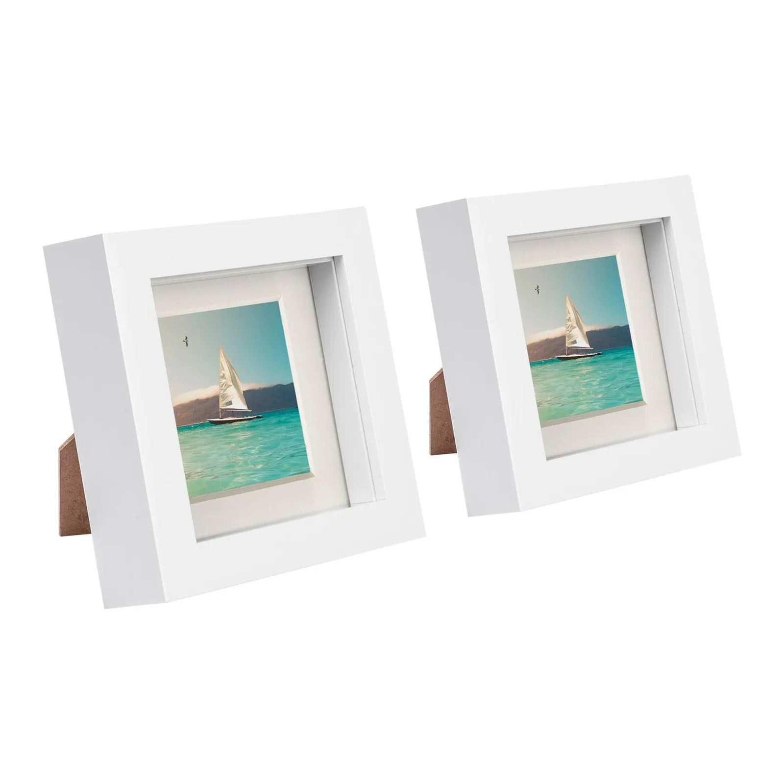 Nicola Spring 4" x 4" White 3D Box Photo Frames - 2" x 2" Mount - Pack of 2 in Ivory 1