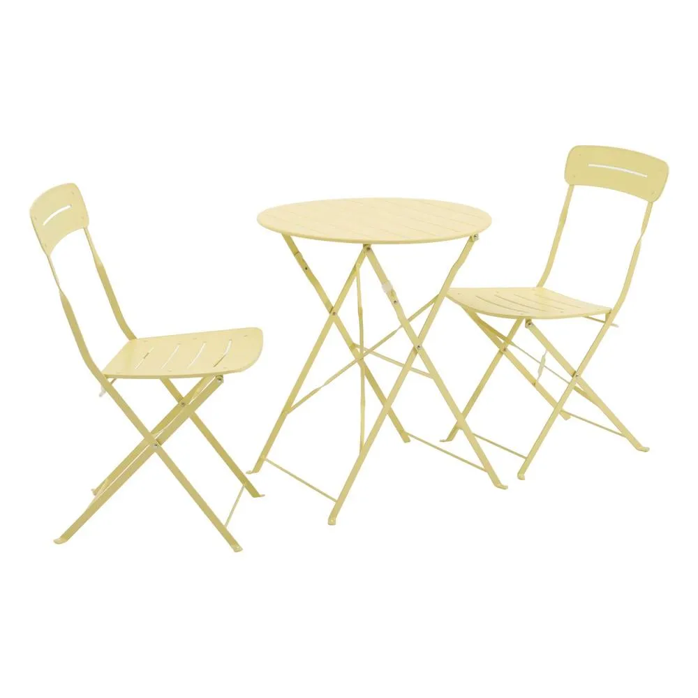 sweeek Round bistro garden table, steel, folding + 2 chairs in Yellow 2