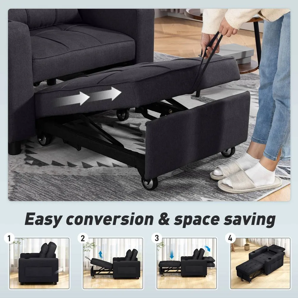 HOMCOM 3-in-1 Sofa Bed, Convertible Sleeper Chair with Adjustable Backrest in Black 4
