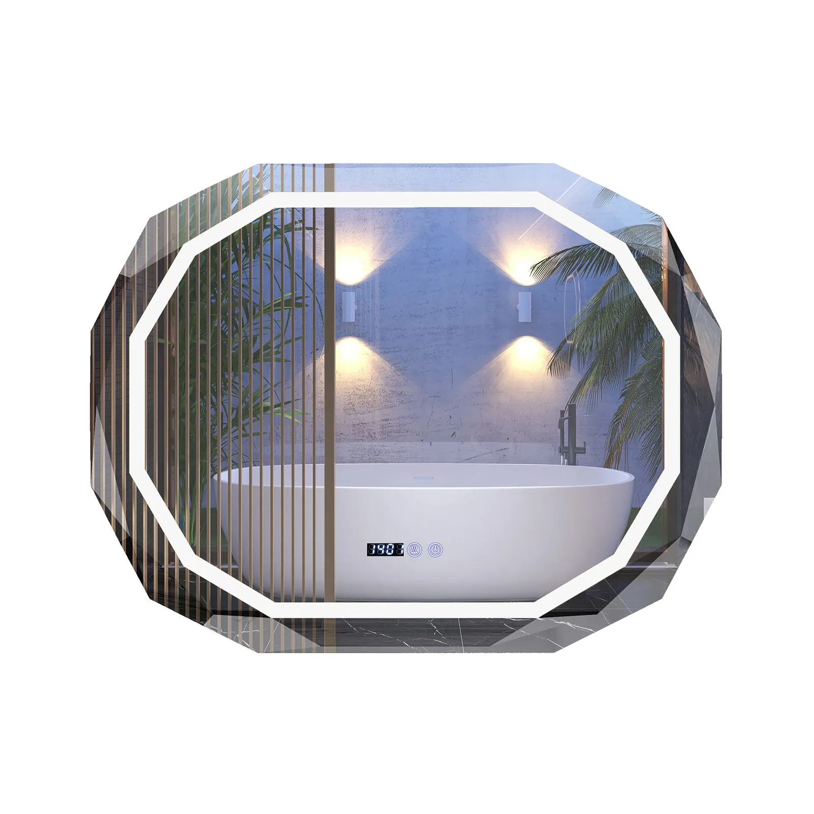 Costway LED Bathroom Mirror Single Beveled Edge Anti-Fog Mirror with 3 Color LED Light in Silver 5