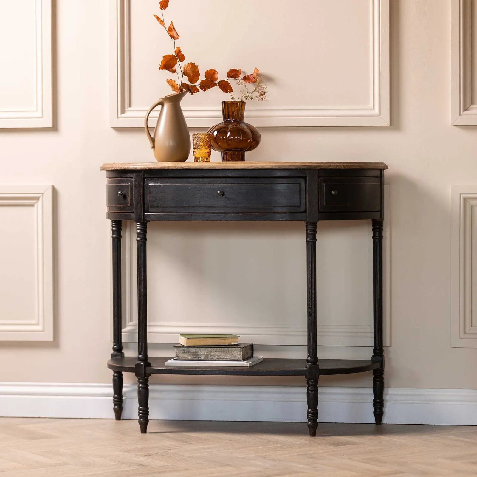 Jin Half Moon Table, Black Wood | Barker & Stonehouse 2