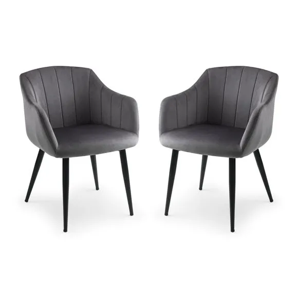 Hobart Set of 2 Scalloped Dining Chairs, Grey Velvet 2