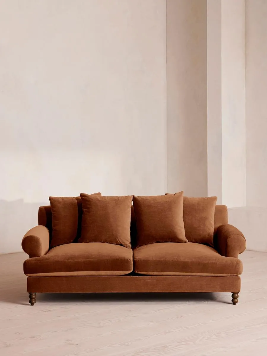 Audrey Two Seater Sofa, Velvet, Cinnamon
