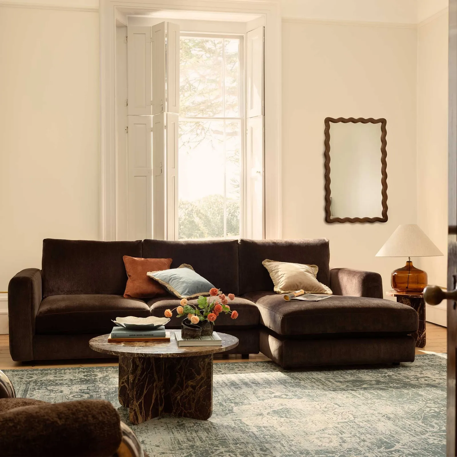 Bosham Large Chaise Corner Sofa Rhf-Witton Bournville, Brown Fabric | Barker & Stonehouse 2