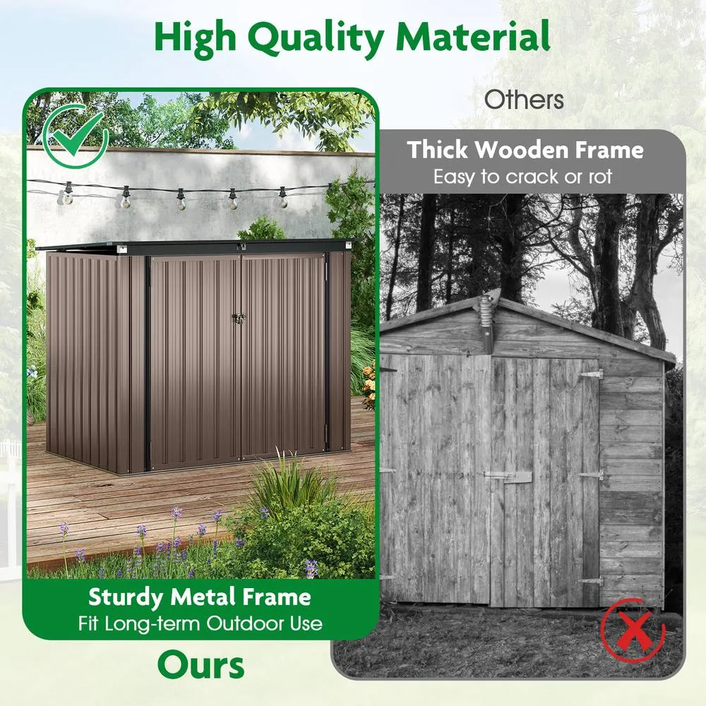 Costway Outdoor Trash Can Storage Shed Large Lockable Garden Shed-Grey in Brown 5