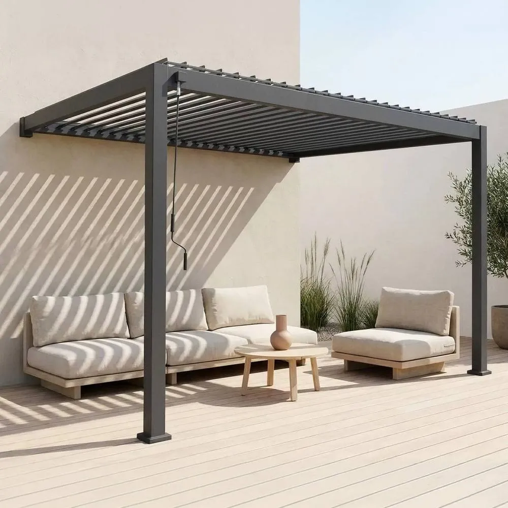 sweeek Lean to pergola with louvered roof aluminium 4 x 3m in Dark Grey 2