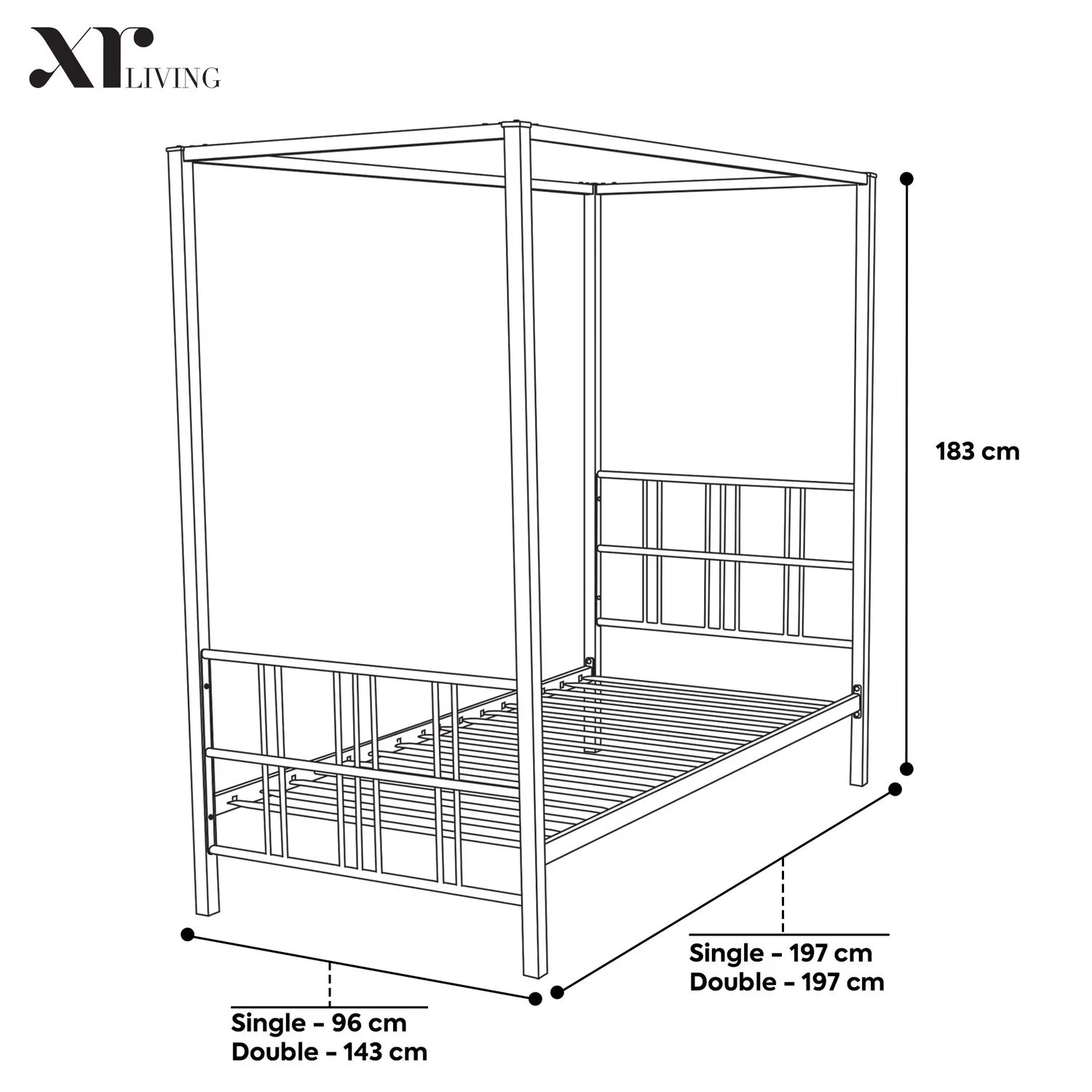 X Rocker Fern Four Poster Bed, Metal Bed Frame with LED Lighting in Black 6