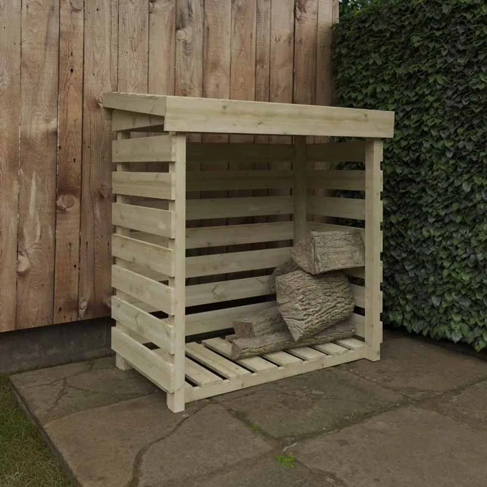 Buttercup Farm 4x2 Tanalised Log Store 19mm Shed - L115 x W55 x H123 cm - Green in Natural 4