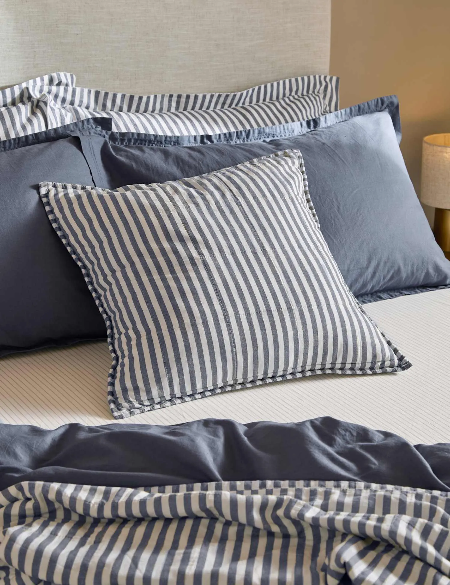 YARD Hebden Striped Cotton Cushion Navy Mix