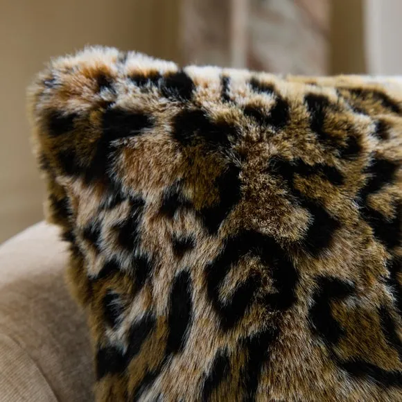 Leopard Print Faux Fur Square Cushion 2