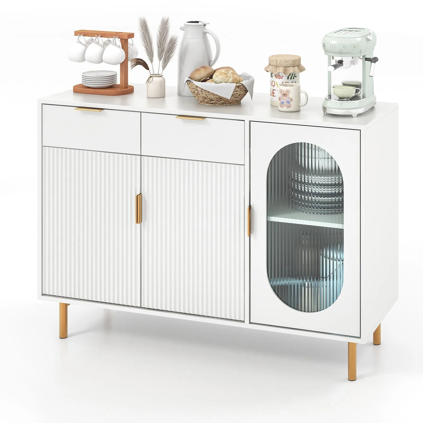 Costway Kitchen Storage Sideboard Dining Buffet Server Cabinet Cupboard With 2 Drawers in White