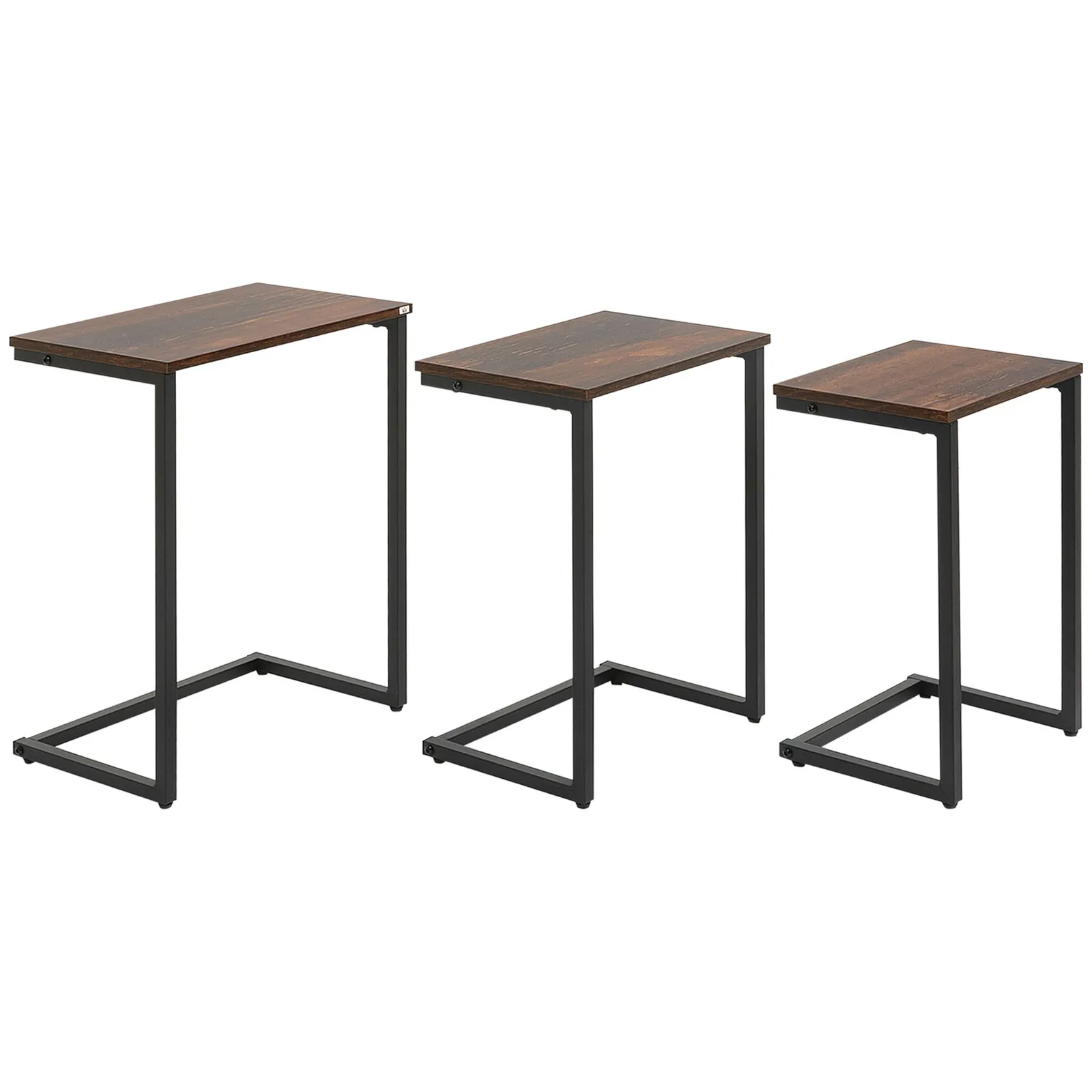 HOMCOM C-Shaped Nesting Tables Set of 3 with Steel Frame, Rustic Brown 2