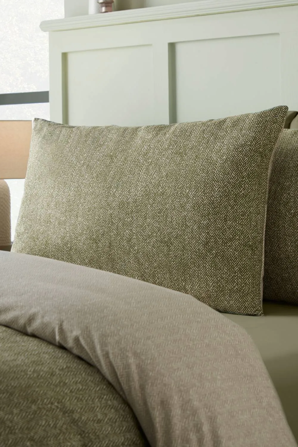 Catherine Lansfield Brushed Herringbone Cotton Reversible Duvet Cover Set in Green 3