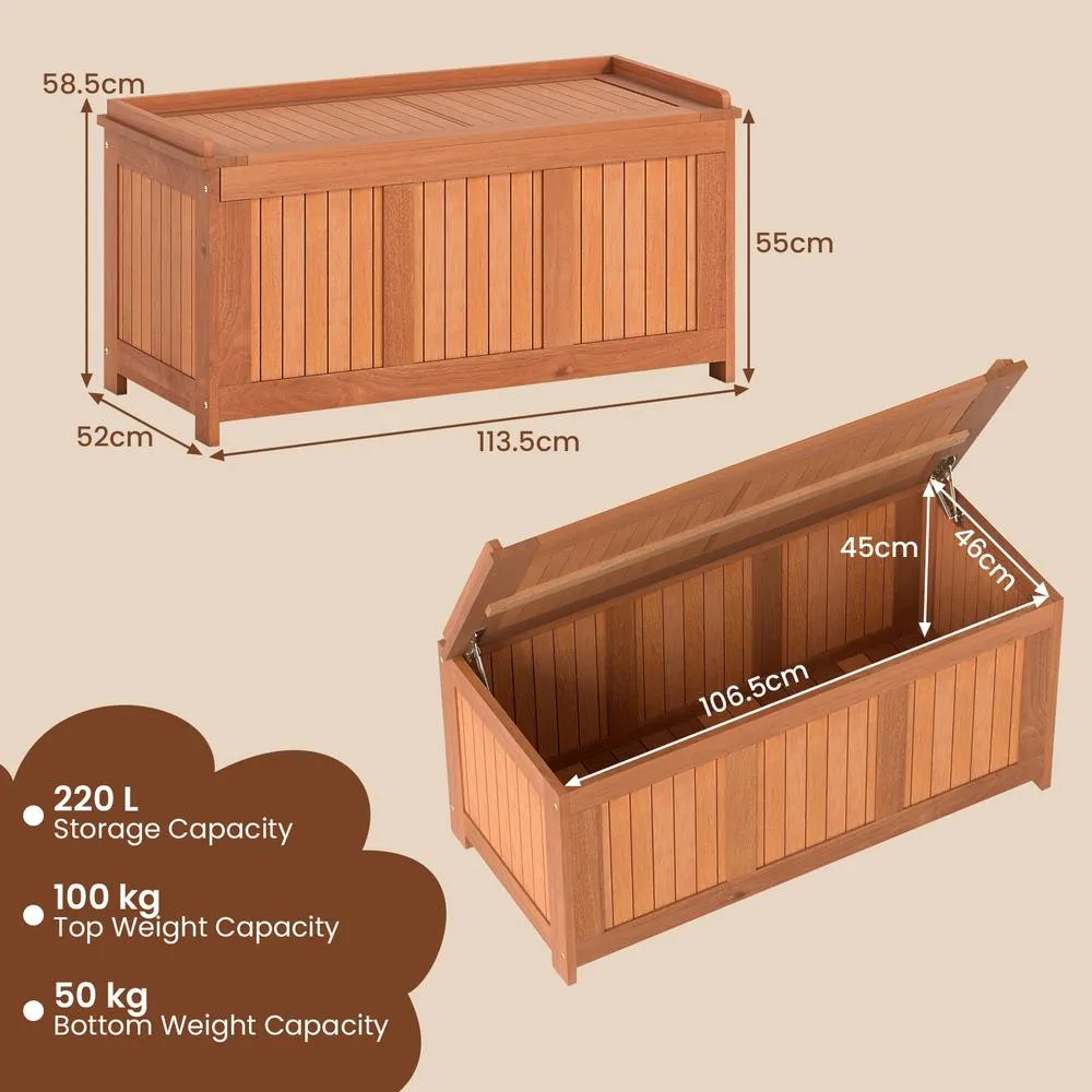 Costway 220L Outdoor Wood Deck Box Patio Storage Bench w/ Flip Top in Brown 2