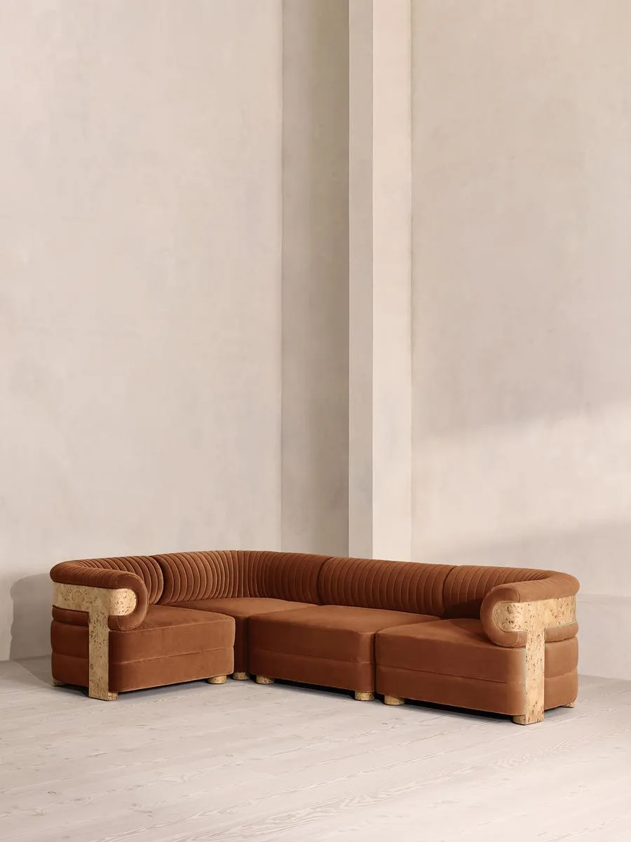 Caleb Modular Sofa, L-Shape Sofa, Velvet, Cinnamon, Blonde Burl