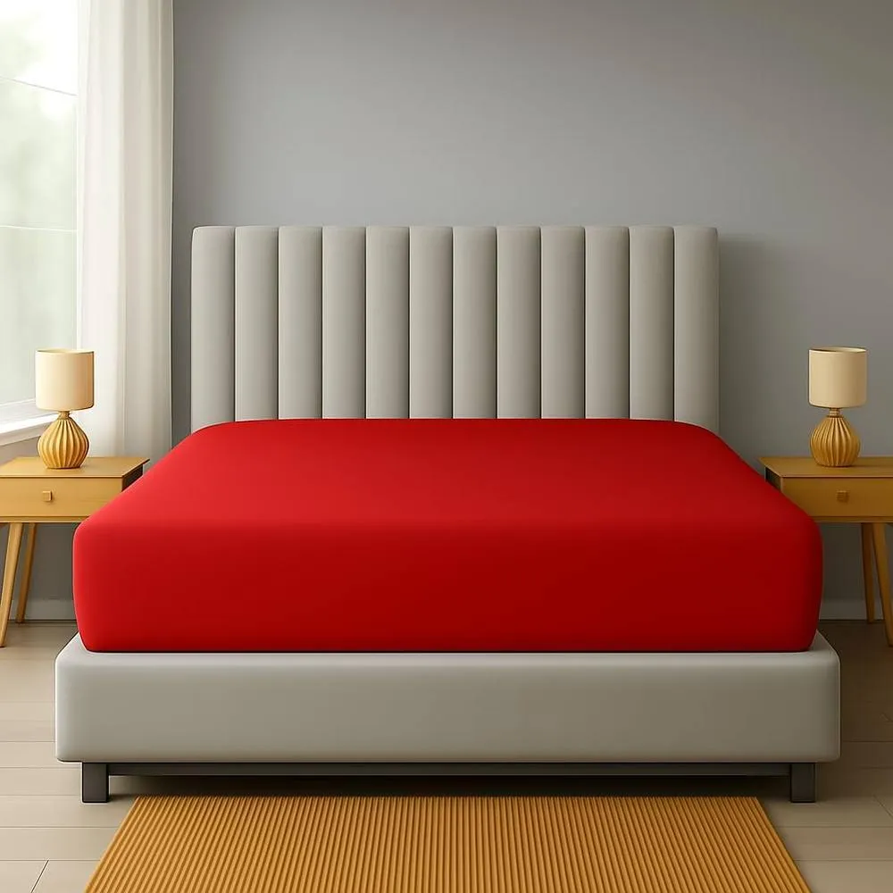 Homes-Linen Extra Deep 16"/40cm Polycotton Easy Care Fitted Sheet in Red