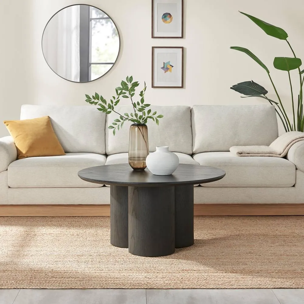 FurnitureboxUK Sutton Round Black Veneer Wood Coffee Table 2