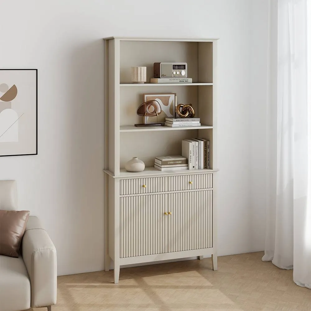 Melody Maison Large 2 Drawer & 2 Doors Freestanding Storage Display Cabinet - Hales Taupe Range in Beige