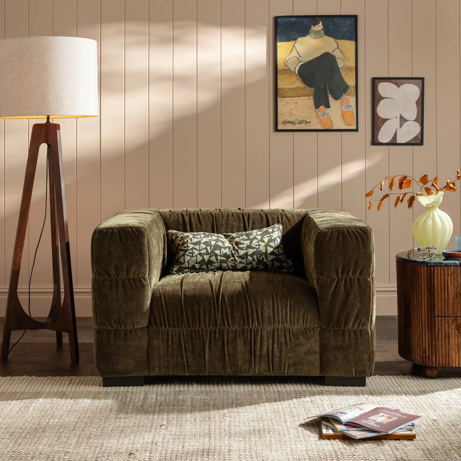 Vercelli 1 Seater Armchair, Green Fabric | Barker & Stonehouse 2