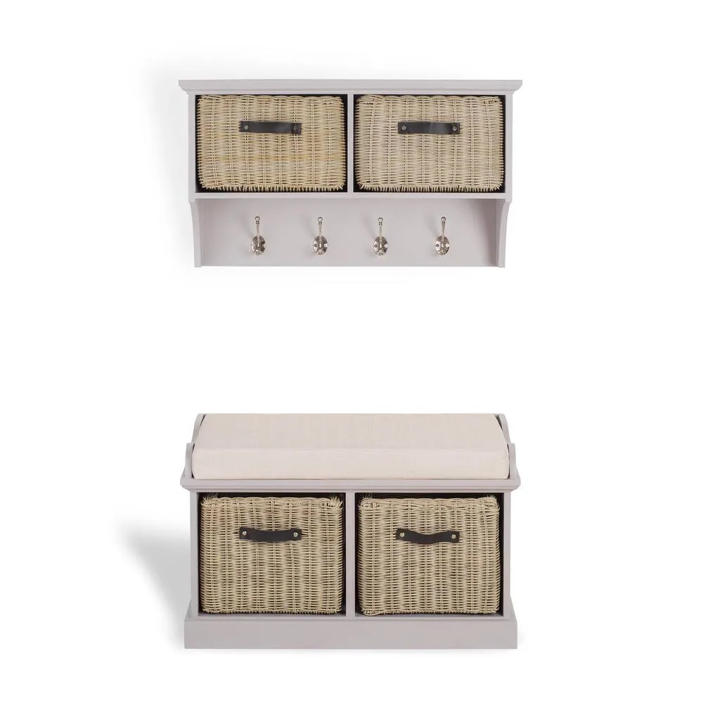 Statement Furniture Tetbury 2 Brown Faux Rattan Basket & Cream Cushion Hallway Set in Taupe 2