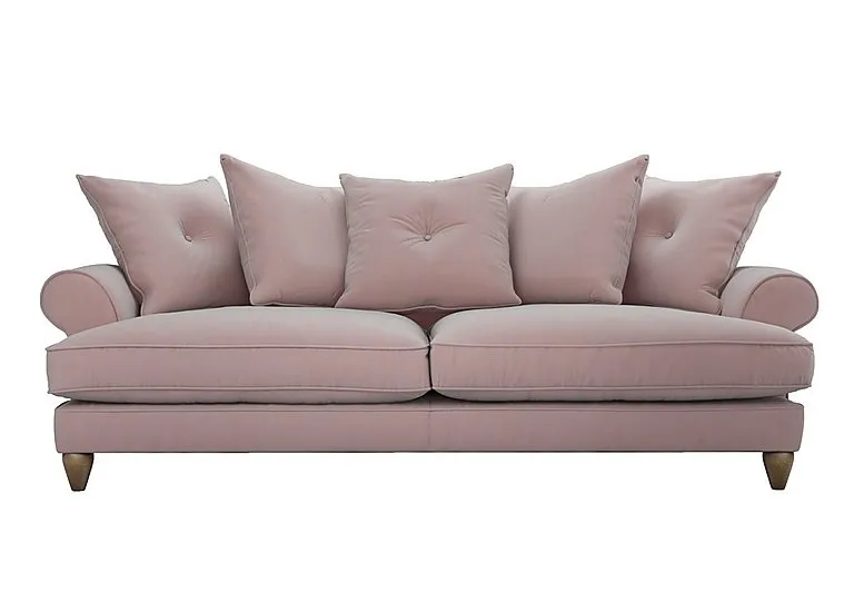 Bronwyn 4 Seater Fabric Scatter Back Fibre Fill Sofa With Washed Oak Feet - Cotton Candy