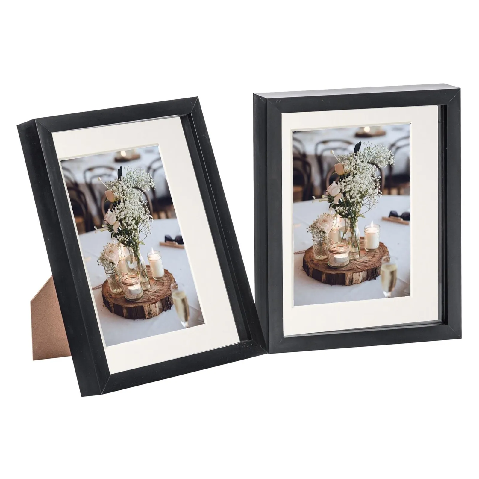 Nicola Spring 3D Box Photo Frames - 8 x 10" with 5 x 7" Mount - Black Mount - Pack of 2