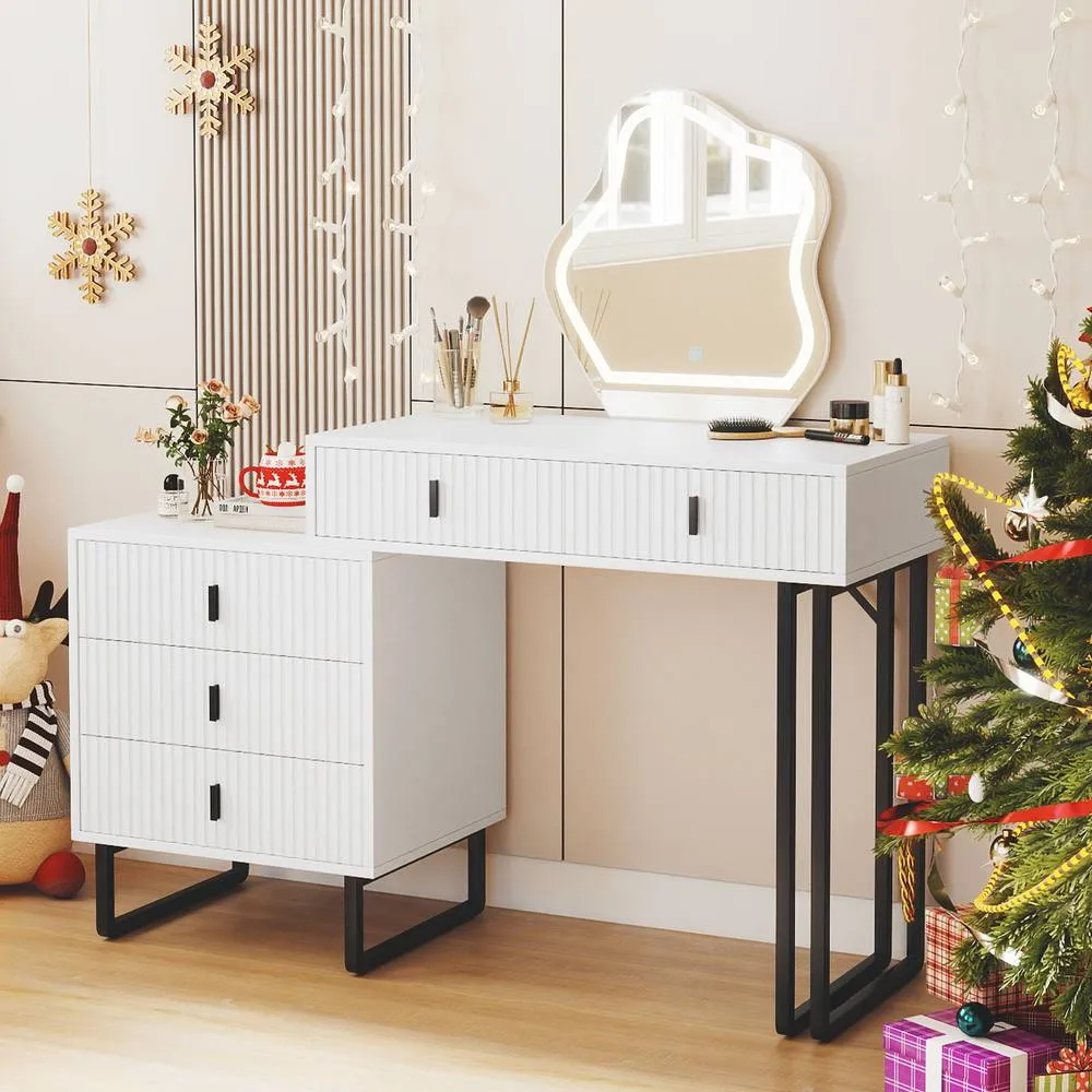 Costway Modern Dressing Table w/Mirror & Lights in White 5
