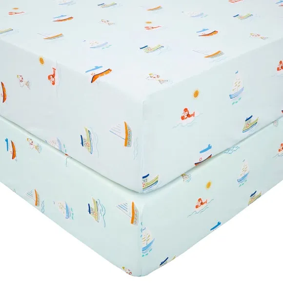 Set of 2 Little Boats Fitted Bed Sheets 3
