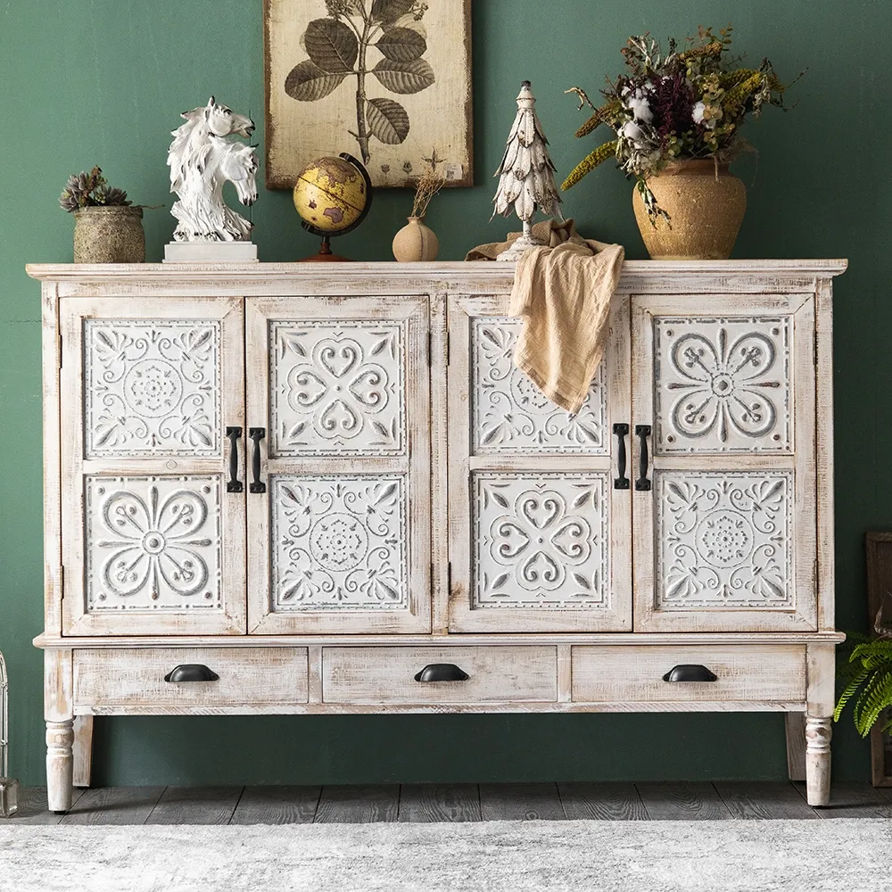 Distrate 1500mm French Country Distressed White Sideboard Buffet with Drawers&Shelves