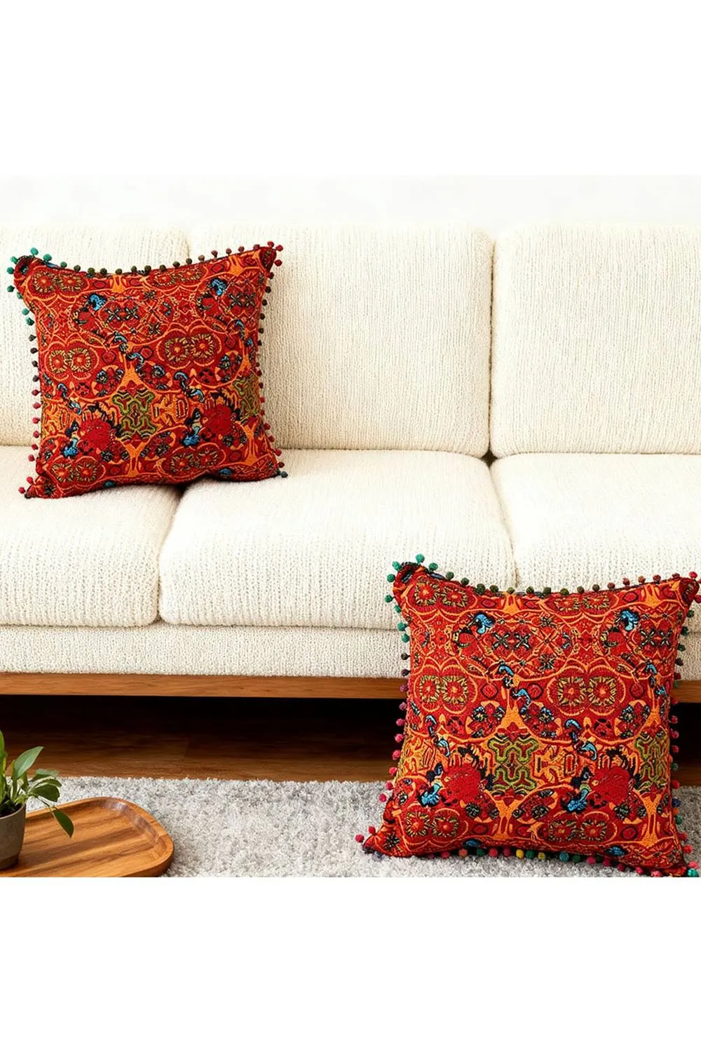 Living and Home Pack of 2 Exotic Pattern Throw Pillows with Inserts in Red