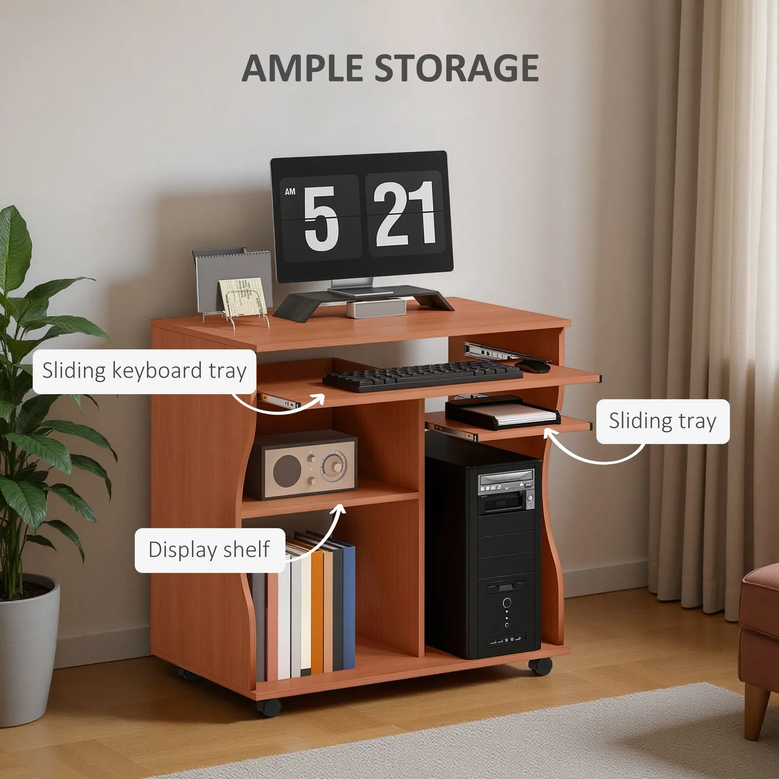 HOMCOM Computer Desk PC Laptop Writing Table Storage Shelf Workstation in Natural 4