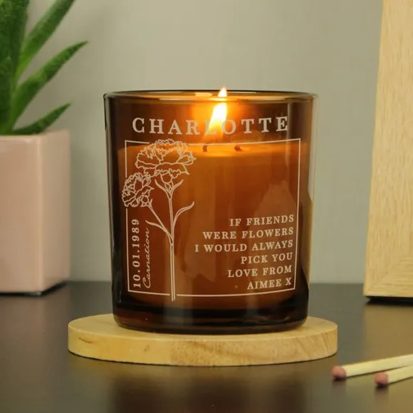 Personalised January Birth Flower Glass Candle 3