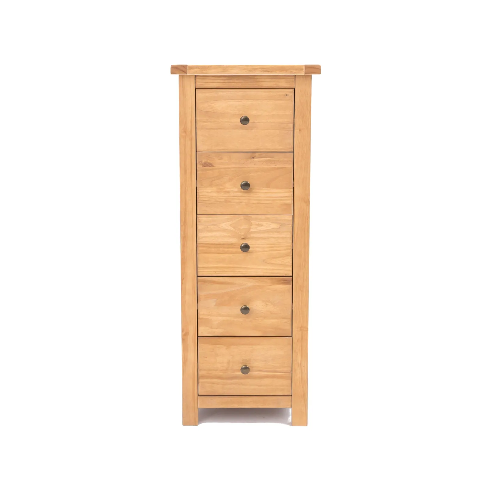 Cabinet Bits Lugo 5 Drawer Narrow Chest of Drawers Brass Knob in Light Brown