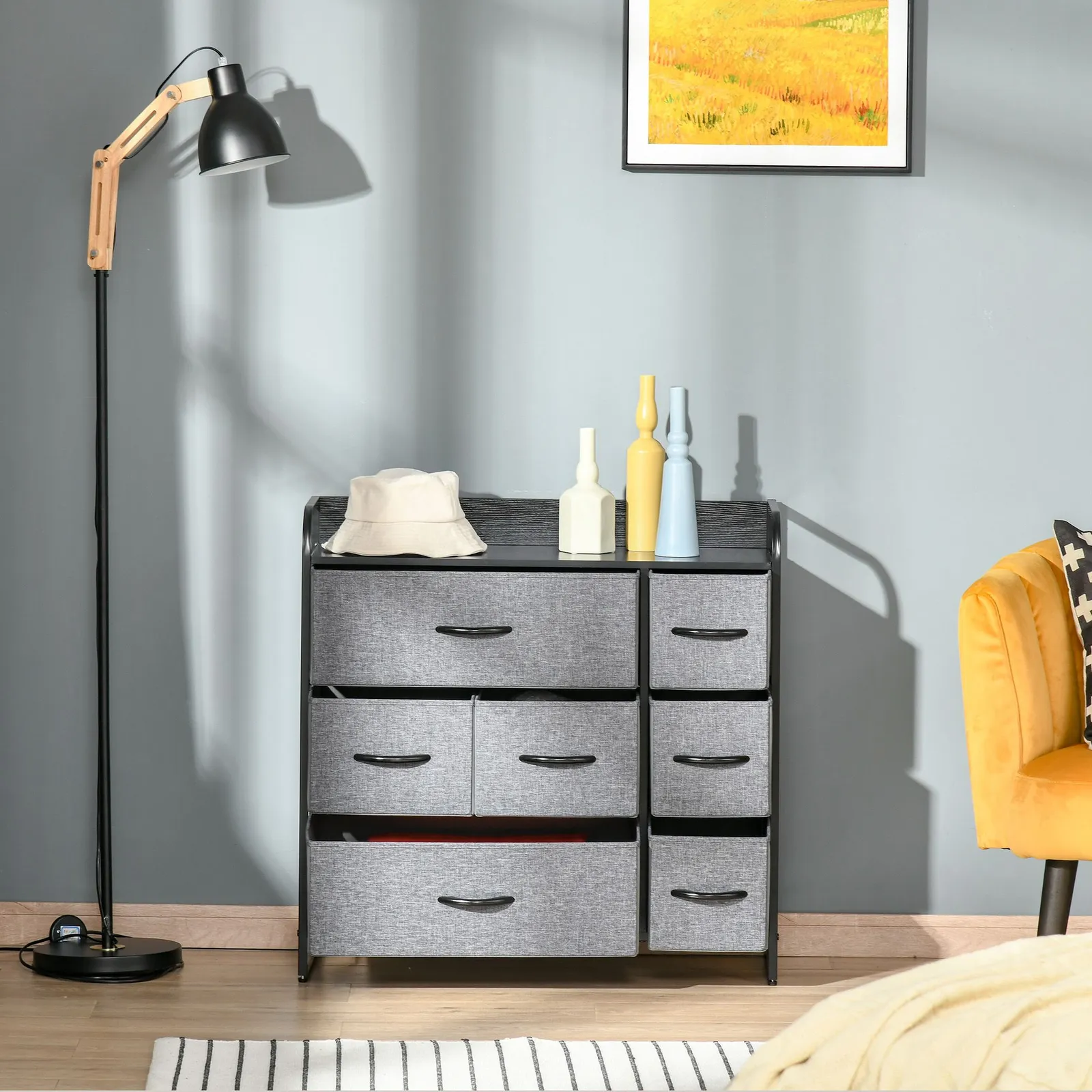 HOMCOM 3-Tier Fabric Bedroom Dresser with Foldable Drawers, Grey 4