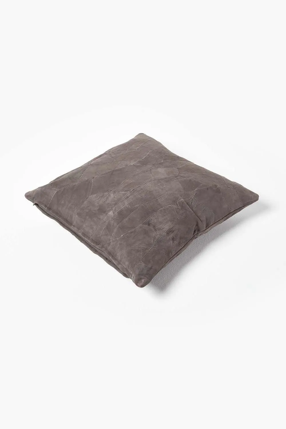 Homescapes Real Leather Suede Cushion with Feather Filling in Grey 3