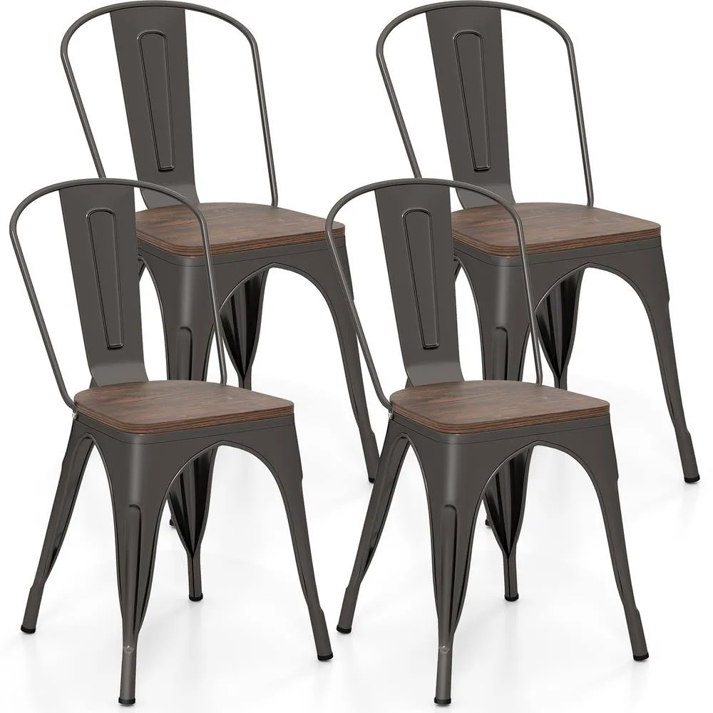Costway Set of 4 Stackable Kitchen Side Chairs - Grey