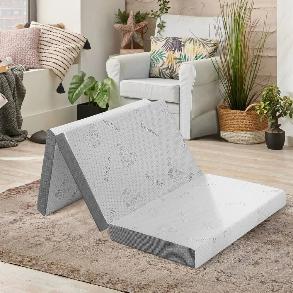 Costway Single Size 10 cm Folding Gel-Infused Tri-fold Mattress Topper Carry Bag RV Camp in White 3