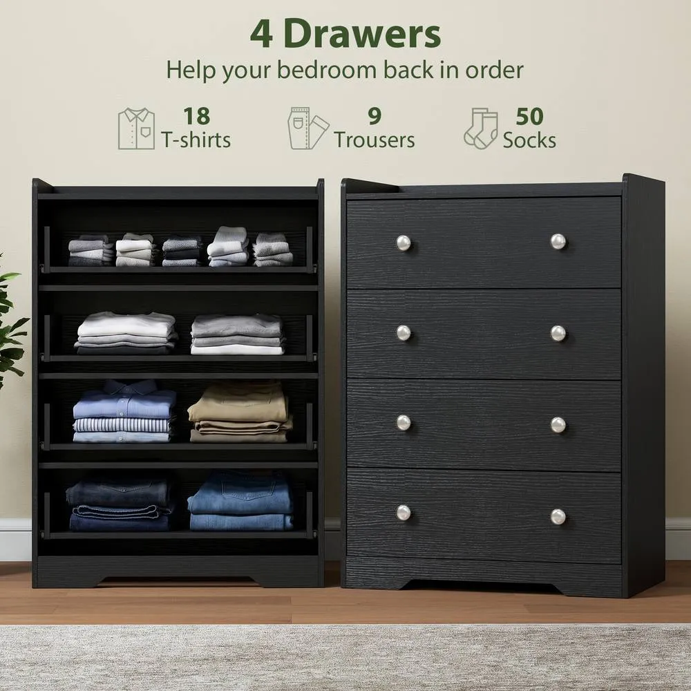 HOMCOM 4 Drawer Chest of Drawers, Storage Cabinet, Black Wood Effect 4