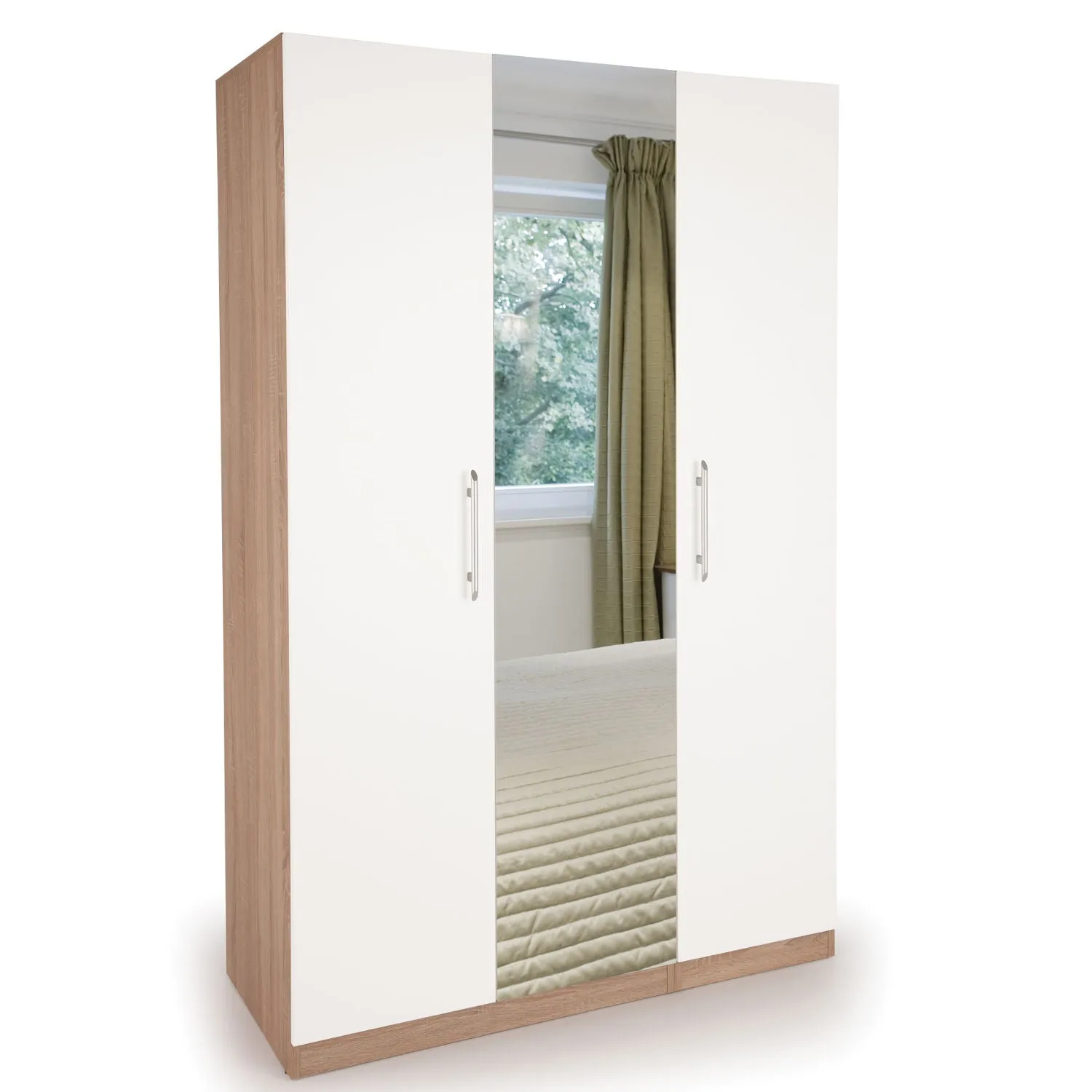 Hyde Mirrored Triple Wardrobe White/Natural