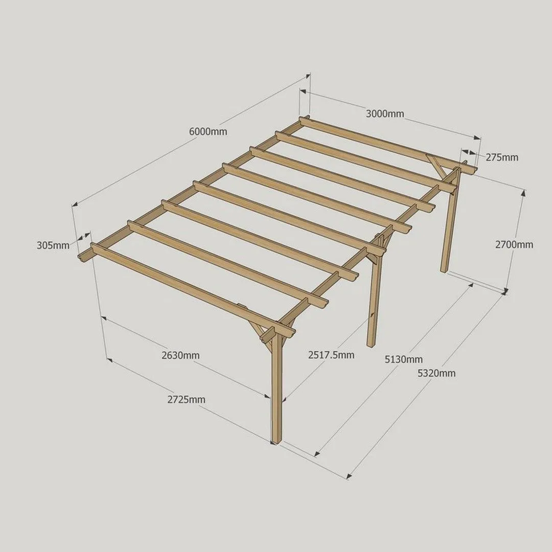Rutland County Garden Furniture Ltd Wall Mounted Garden Pergola 3 Posts, Wood, L300 x W600 x H270cm, Brown 6